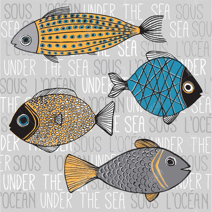 Fishes Illustration Framed Canvas | Aquatic Bedroom Decor