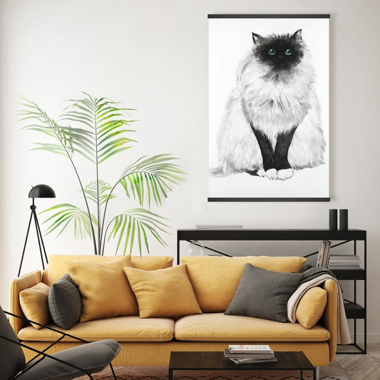 White Magnetic Canvas | Blue Eyes Fluffy Siamese Cat Decor