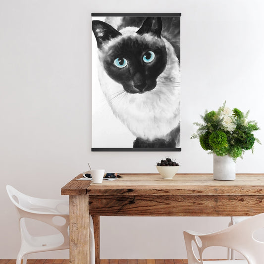 Blue Eyes Siamese Cat White Canvas | Pet Bedroom Decor