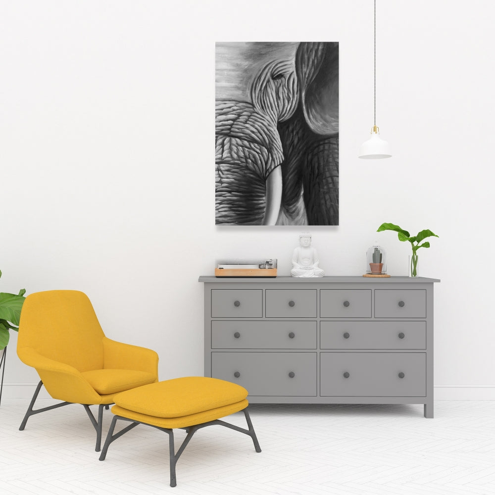 Toile encadrée gris éléphant – Décoration murale élégante pour salon