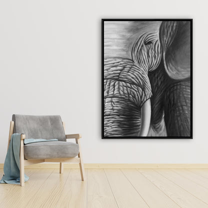 Elephant Gray Framed Canvas - Elegant Livingroom Wall Art