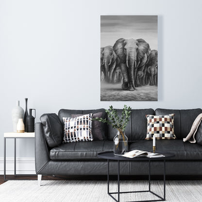 Toile « Troupeau d'éléphants » | Décoration africaine | Décoration de salon