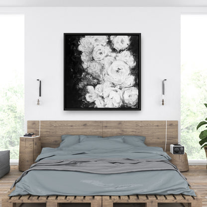 Roseraie monochrome | Toile encadrée florale et botanique