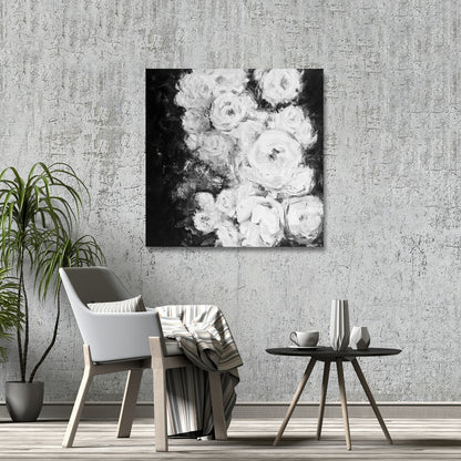 Monochrome Rose Garden Gray Floral Canvas | Home Decor Art