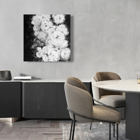 Monochrome Rose Garden Gray Floral Canvas | Home Decor Art