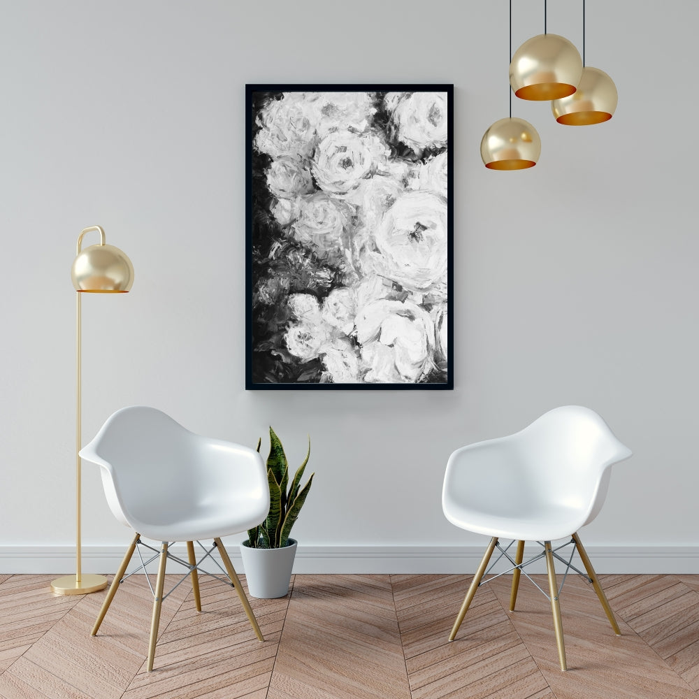 Roseraie monochrome | Toile encadrée florale et botanique
