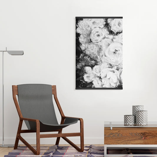 Gray Bedroom Floral Canvas - Monochrome Rose Garden Decor