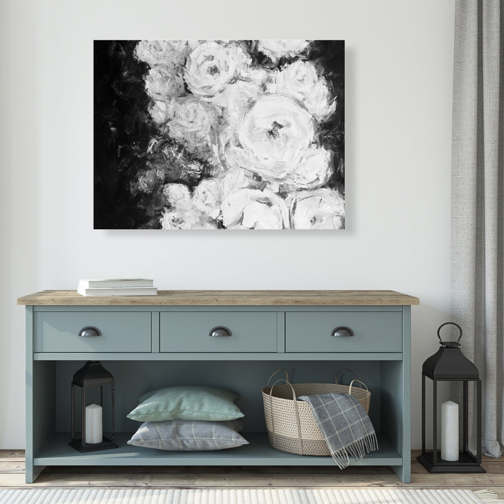 Monochrome Rose Garden Gray Floral Canvas | Home Decor Art