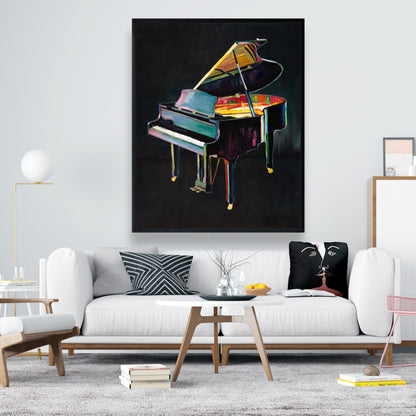 Toile de piano réaliste et colorée | Cadre gris | Décoration d'intérieur