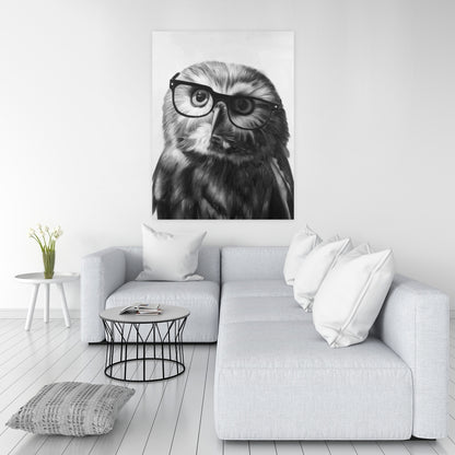 Monochrome White Owl Canvas | Northern Saw-Whet Home Decor