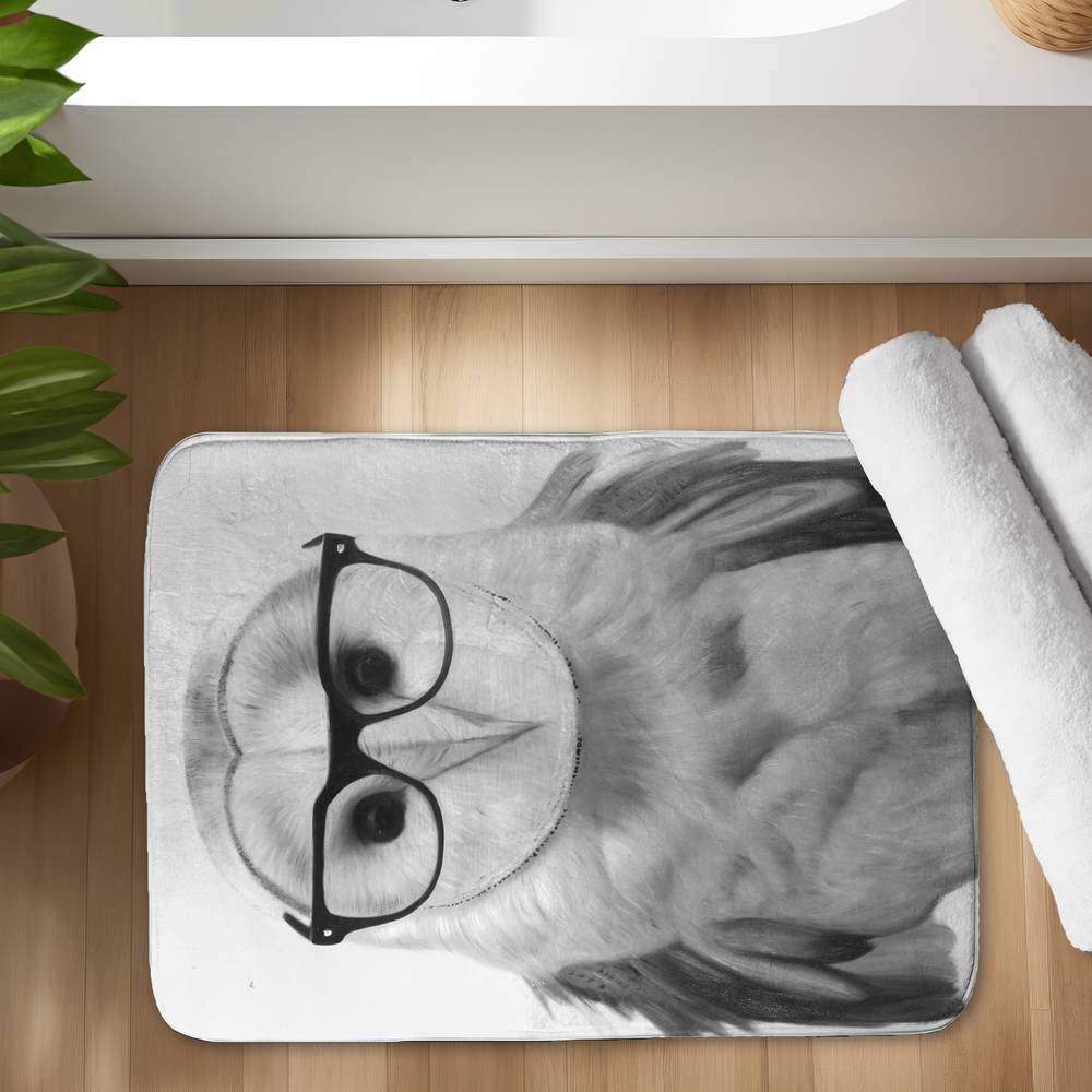 Realistic Barn Owl Bath Mat | Monochrome Bird Home Decor