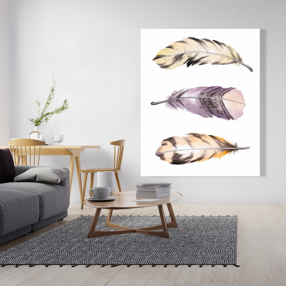 Bohemian Purple Animals Canvas | Horizontal Striped Feather Art
