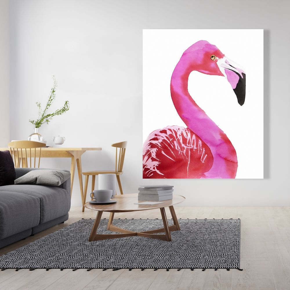 Watercolor Proud Flamingo Profile Canvas - Pink Bird Home Decor