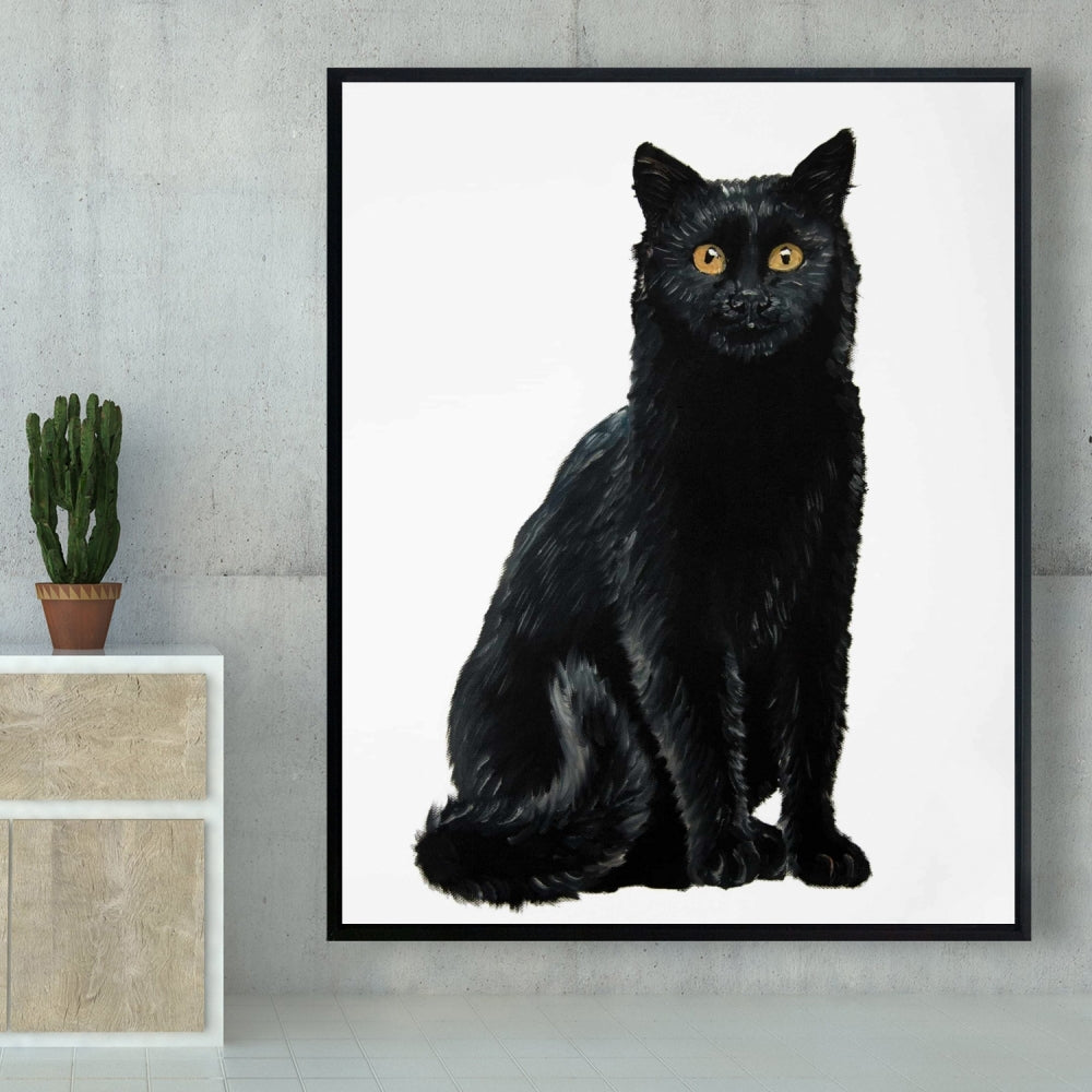 Black Cat Canvas | Framed Art for Home Decor | Pet Illustration