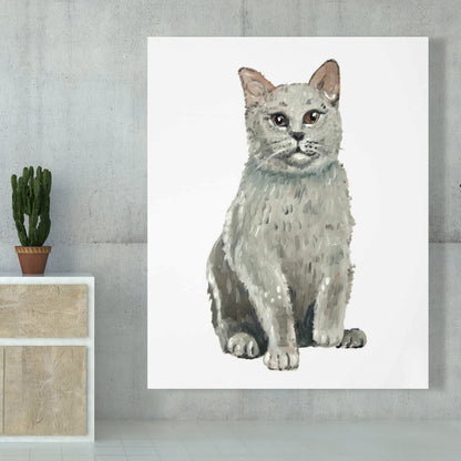 Toile illustrative représentant un chat British Shorthair gris - Décoration d'intérieur