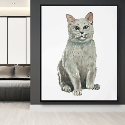 Toile encadrée représentant un chat British Shorthair gris - Décoration d'intérieur
