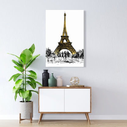 Outline of Eiffel Tower Yellow Canvas | Trees Street Home Decor