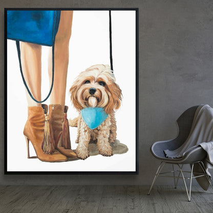 Toile à la mode représentant un chien Cavoodle - Décoration d'animaux bleus