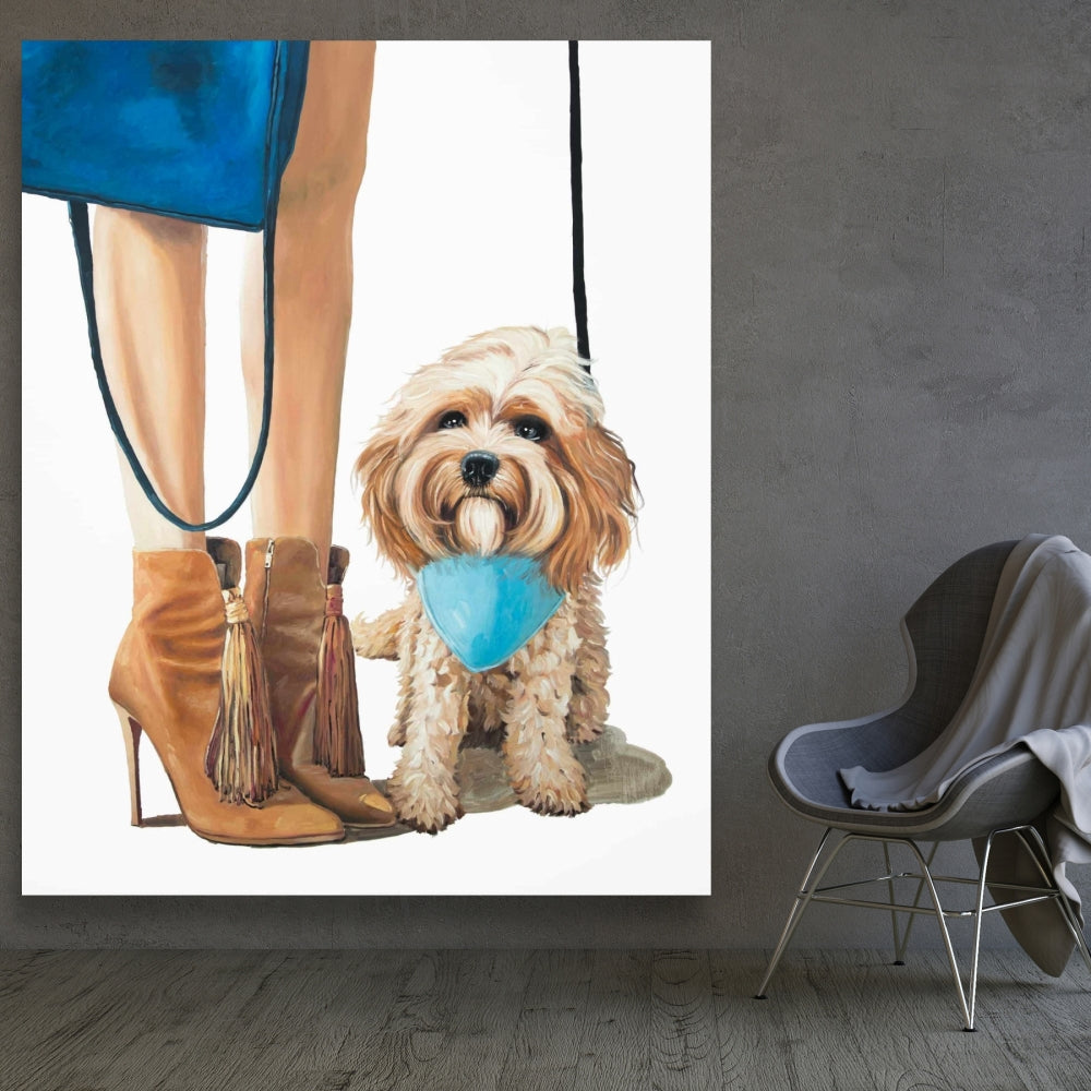 Fashionable Cavoodle Dog Blue Canvas - Bedroom Wall Decor