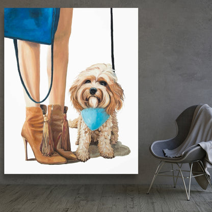 Fashionable Cavoodle Dog Blue Canvas - Bedroom Wall Decor