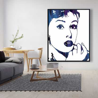 Blue Figurative Bedroom Framed Canvas - Audrey Hepburn Decor