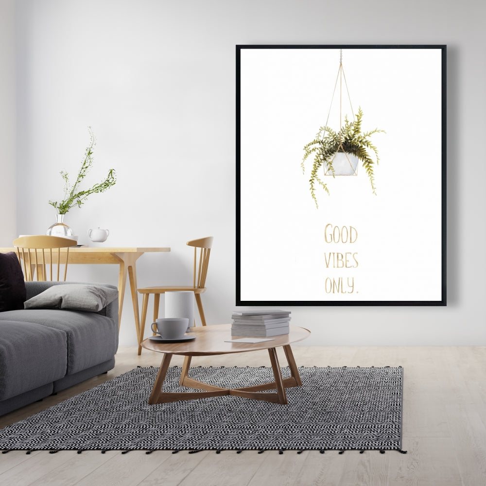 Toile florale « Good Vibes Only Leaves » | Décoration d'intérieur avec cadre blanc