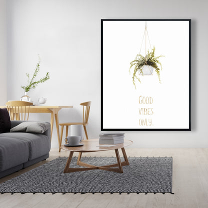 Toile florale « Good Vibes Only Leaves » | Décoration d'intérieur avec cadre blanc
