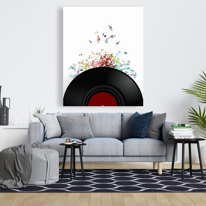 Musical Object Bedroom Canvas | Notes Escaping Vinyl Record