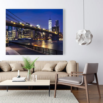 City at Night Canvas | Blue Building Cities Home Decor Art