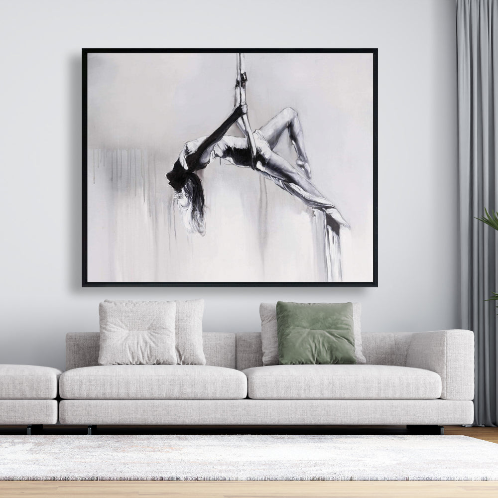 Toile de danseuse sur contorsion aérienne | Décoration d'intérieur encadrée blanche
