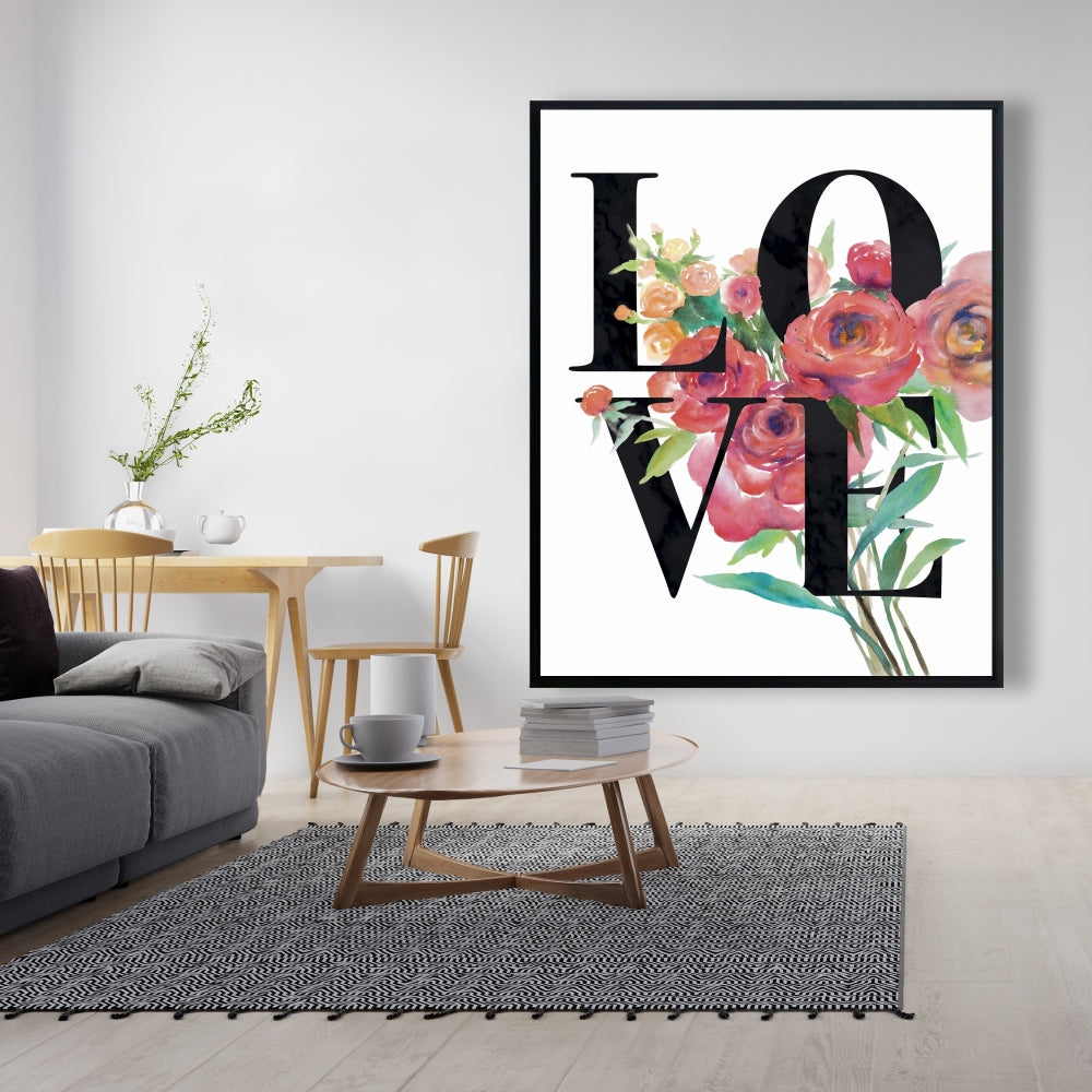 Toile « Love Black Leaves » | Décoration de chambre avec cadre noir