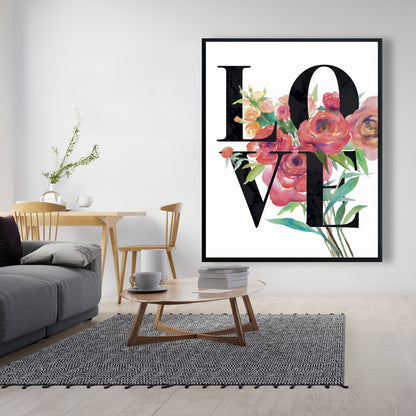 Toile « Love Black Leaves » | Décoration de chambre avec cadre noir