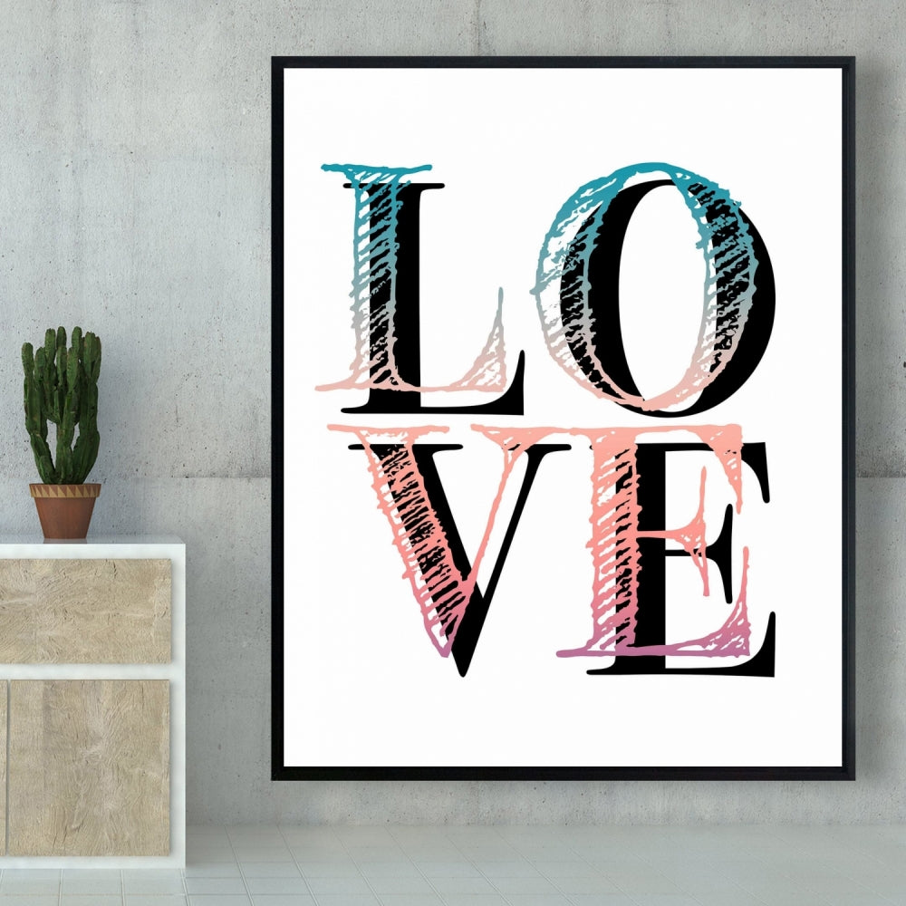 Toile encadrée avec citation florale colorée « Love » - Décoration de chambre