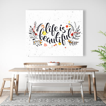 Life is Beautiful Black Canvas | Home Decor Illustrative Art
