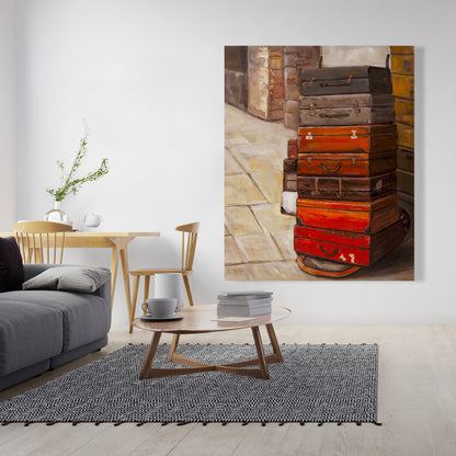 Brown Contemporary Canvas - Old Traveling Suitcases Decor