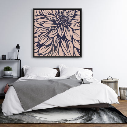 Toile botanique bleue avec motif de dahlia | Décoration murale