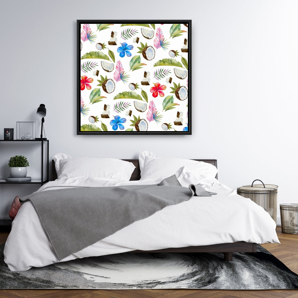 Toile botanique à motifs floraux tropicaux verts | Décoration d'intérieur