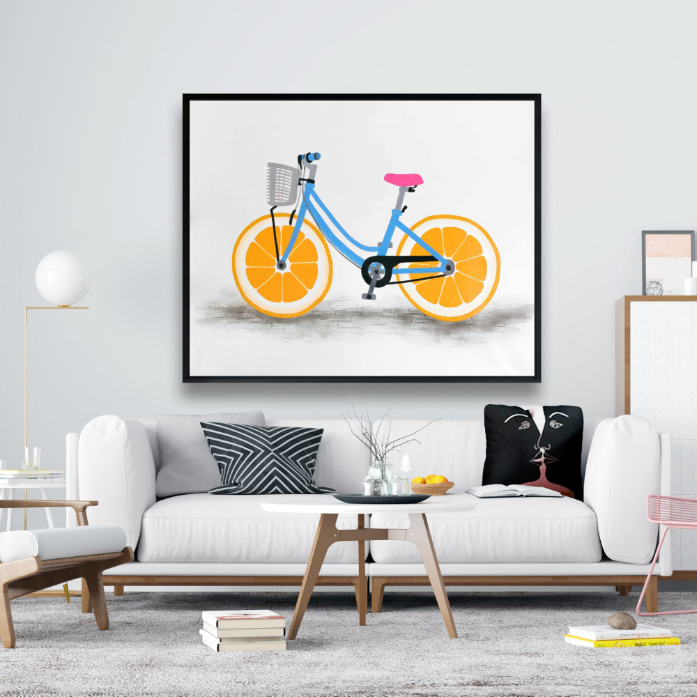 Orange Wheel Bike Canvas | Blue Bedroom Decor | Hobbies