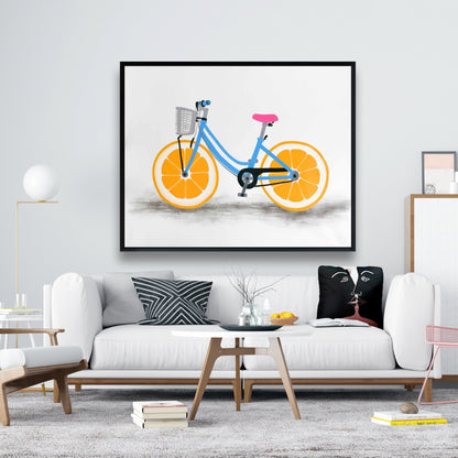 Orange Wheel Bike Canvas | Blue Bedroom Decor | Hobbies