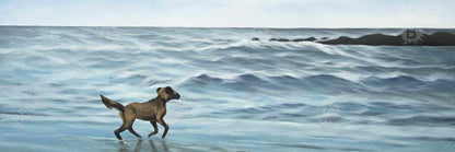 Toile « Chien sur la plage » bleu | Décoration murale