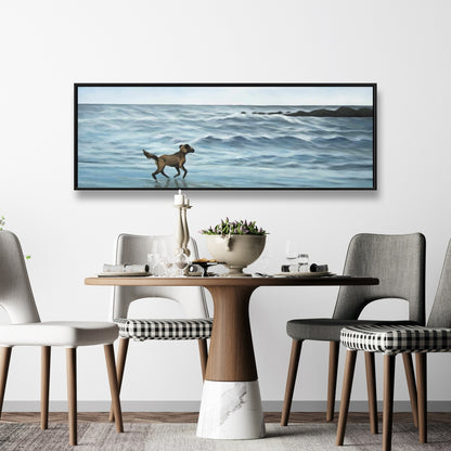 Toile « Chien sur la plage » bleu | Décoration murale