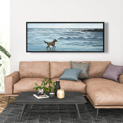 Toile « Chien sur la plage » bleu | Décoration murale