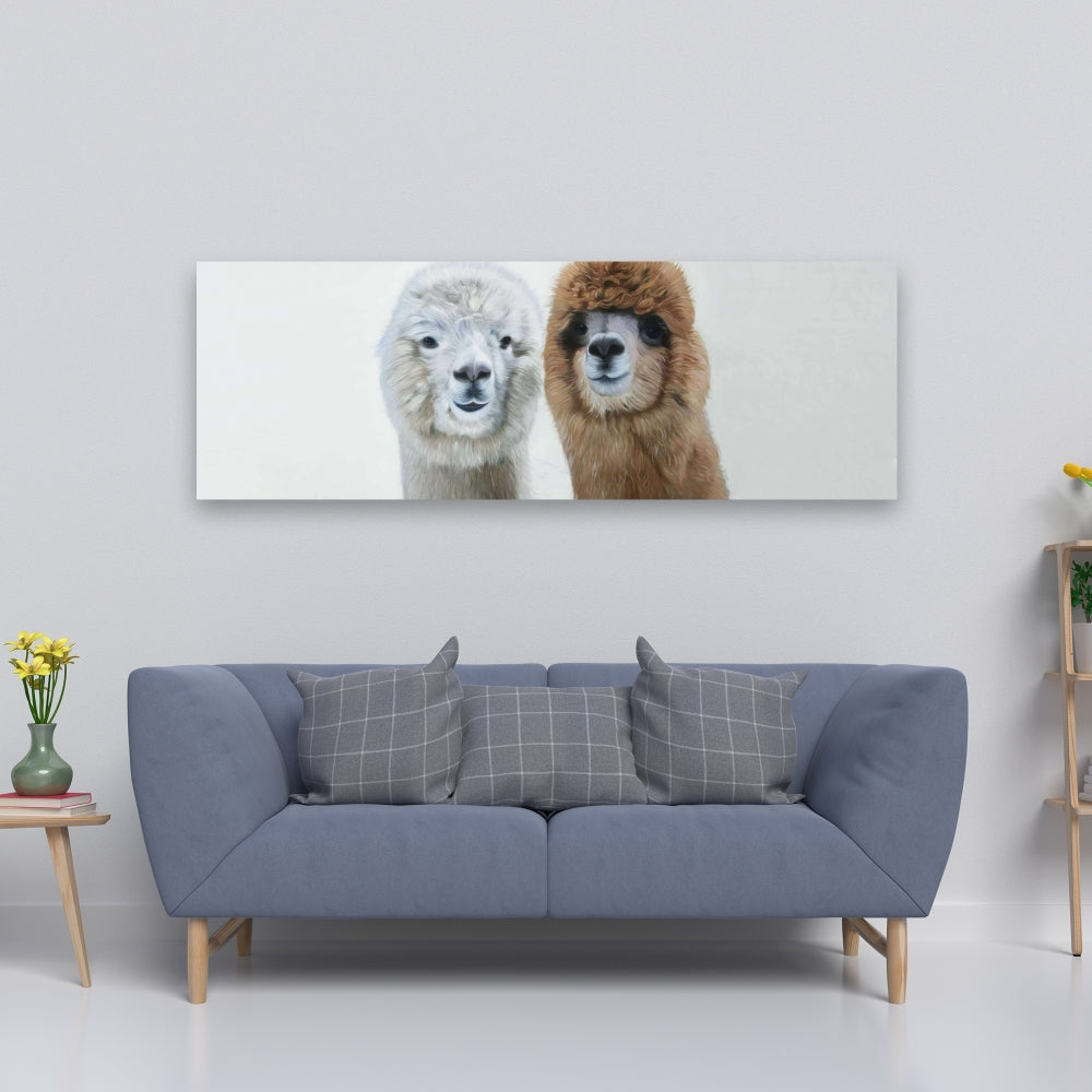 White Farm Animals Canvas - Two Llamas Home Decor Bedroom