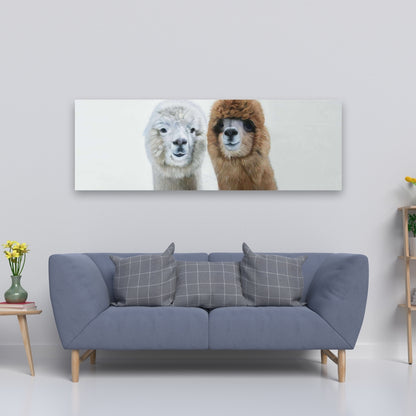 White Farm Animals Canvas - Two Llamas Home Decor Bedroom