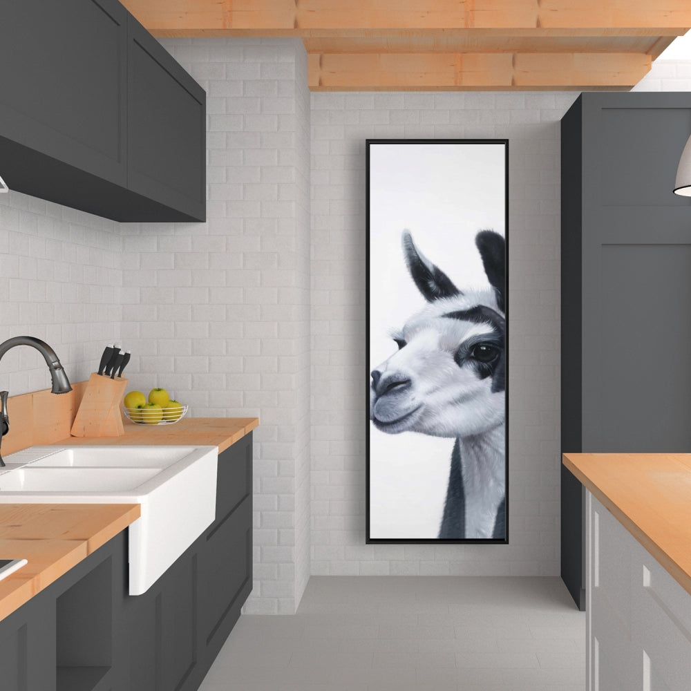 Toile de chambre blanche rustique - Décoration d'intérieur Lama noir et blanc