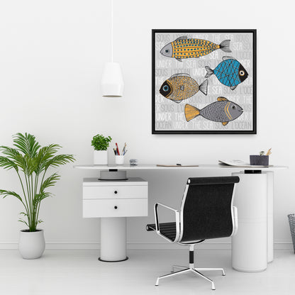 Fishes Illustration Framed Canvas | Aquatic Bedroom Decor