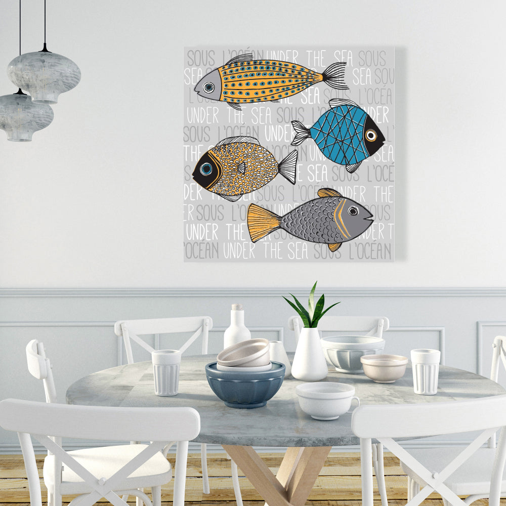 Fishes Illustration Canvas - Animal Bedroom Decor Wall Art