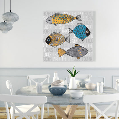 Fishes Illustration Canvas - Animal Bedroom Decor Wall Art