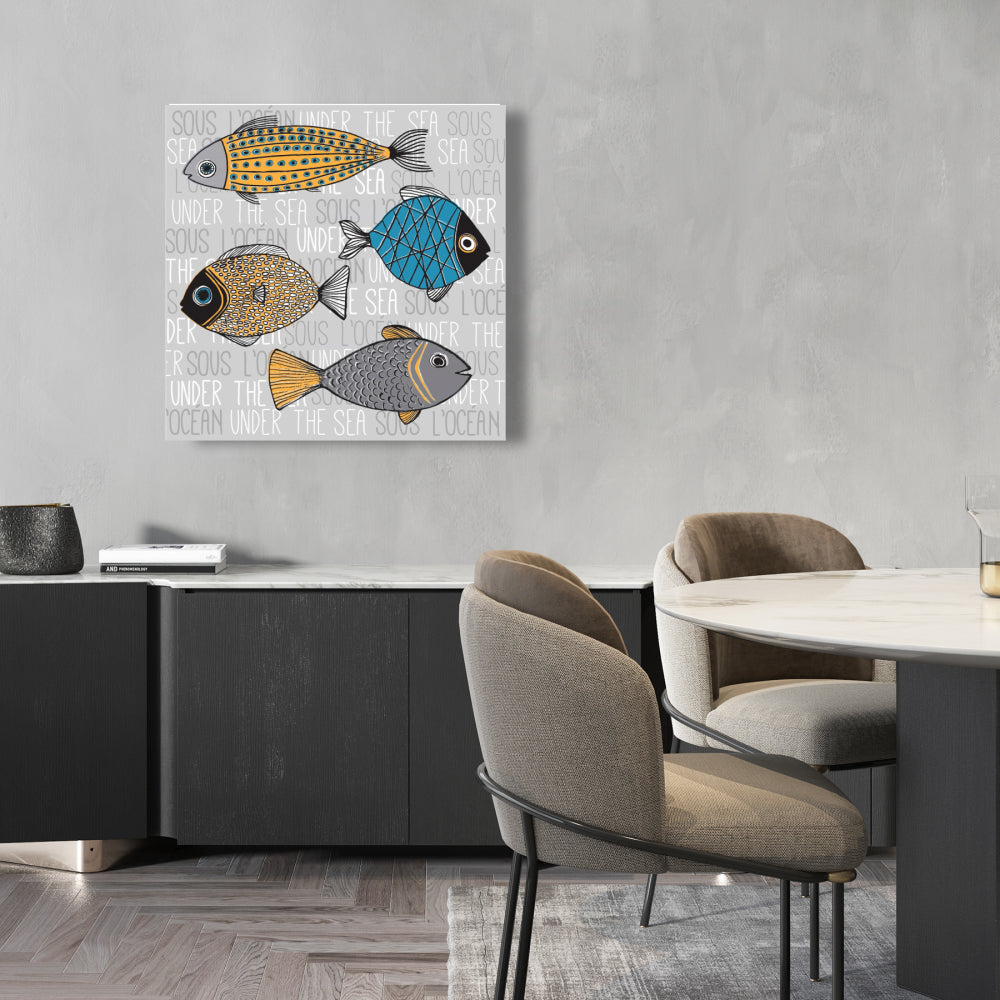 Fishes Illustration Canvas - Animal Bedroom Decor Wall Art