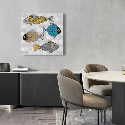 Fishes Illustration Canvas - Animal Bedroom Decor Wall Art